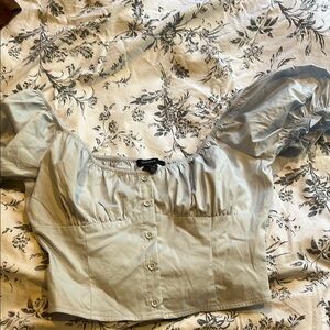 Forever 21 Light Gray Puff Sleeve Blouse